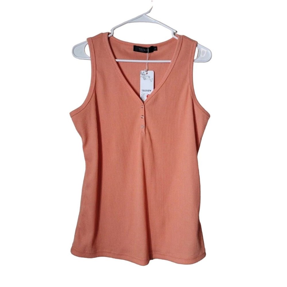 Tecrew Top Womens Large Sleeveless V neck Snap Summer Fall